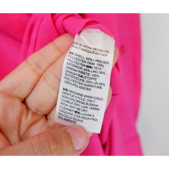 Chico's Womens Pink Linen Blend Satin Collared & Belted Long Tunic Blouse, 16/18 - Picture 11 of 13